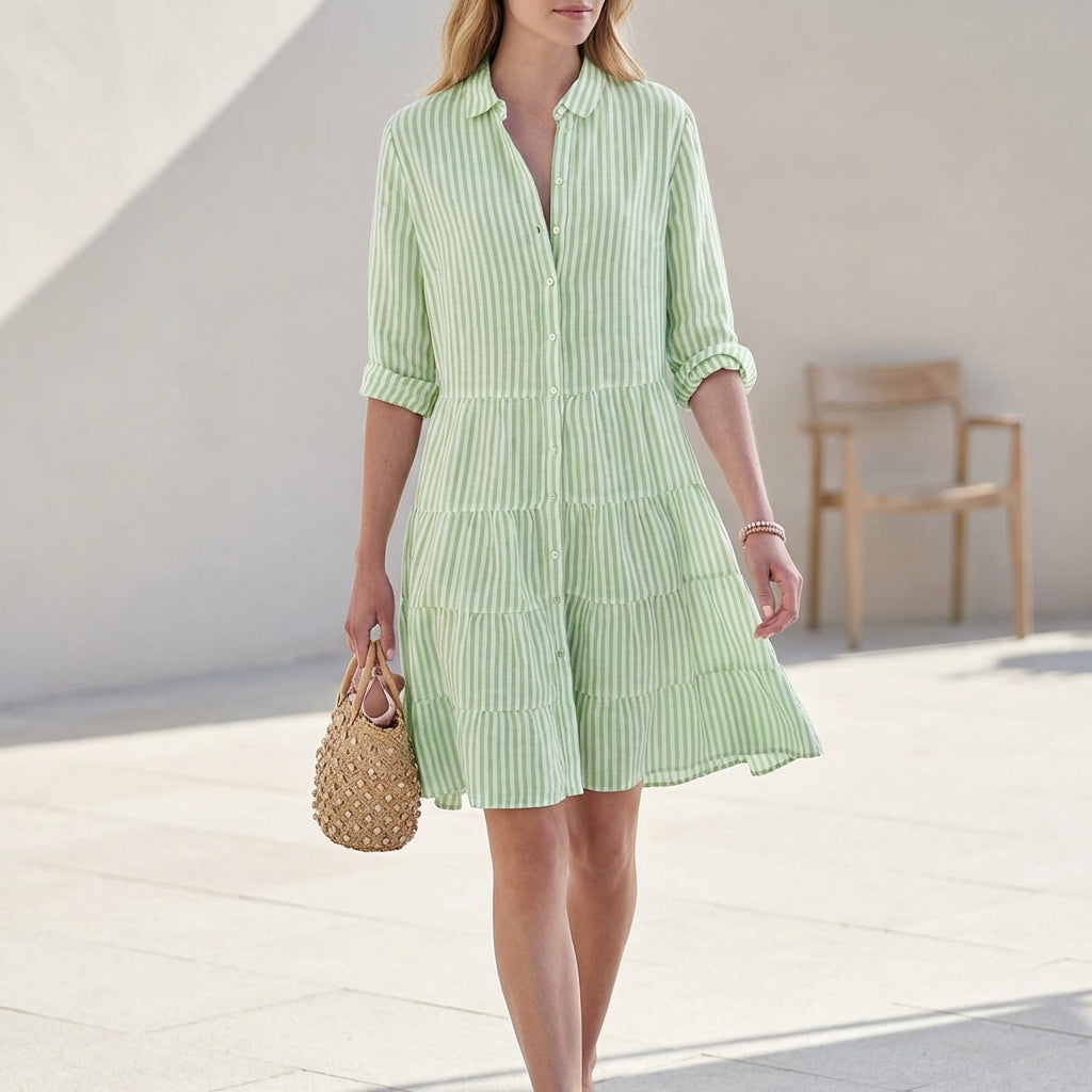 Kylie Women's Tiered Mini Dress Button Down Cotton - Fashinoza
