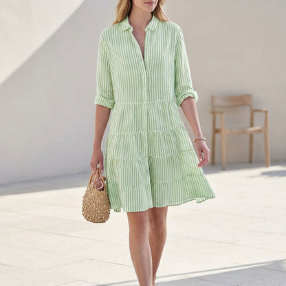 Kylie Women's Tiered Mini Dress Button Down Cotton - Fashinoza