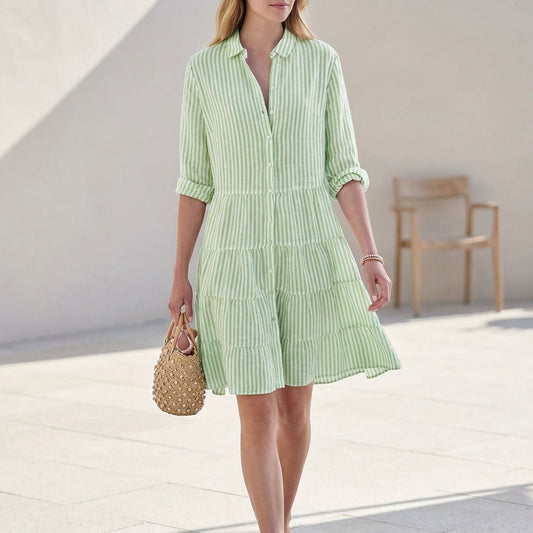 Kylie Women's Tiered Mini Dress Button Down Cotton - Fashinoza