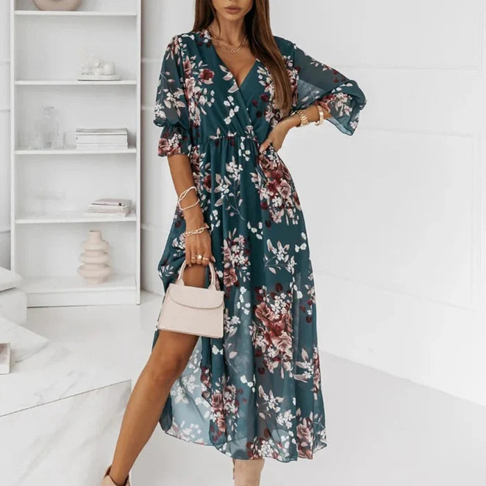 Kylie Women's V-Neck Midi Wrap Dress - Fashinoza