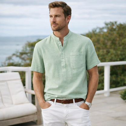 Men's Soft Cotton Linen Henley Shirt