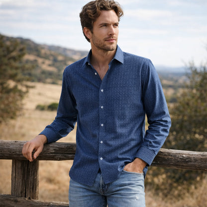Men's Western Vintage Denim Shirt Two Tone Patchwork