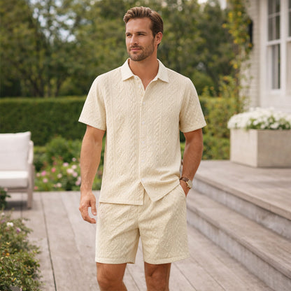 Men's Textured Summer Shirt And Shorts Set