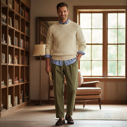 Men's Linen Loose Fit Pants Breathable Beige
