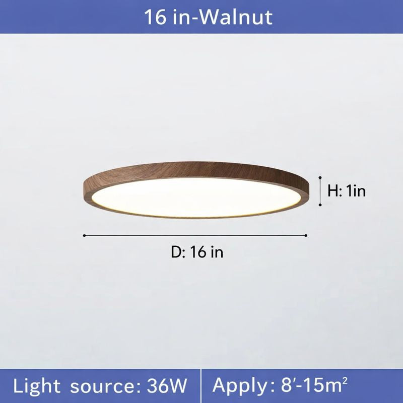 Circular Wooden LED Ceiling Light Walnut Finish