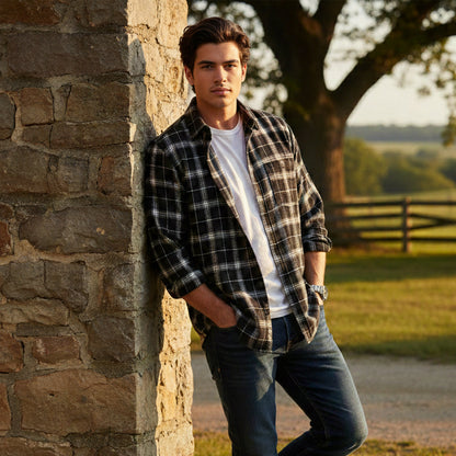 Men's Plaid Casual Shirt Loose Fit Retro
