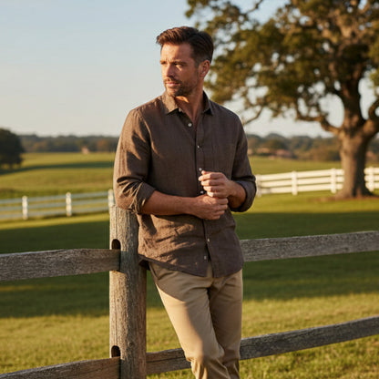 Men's Cotton Linen Stand Collar Shirt Lightweight