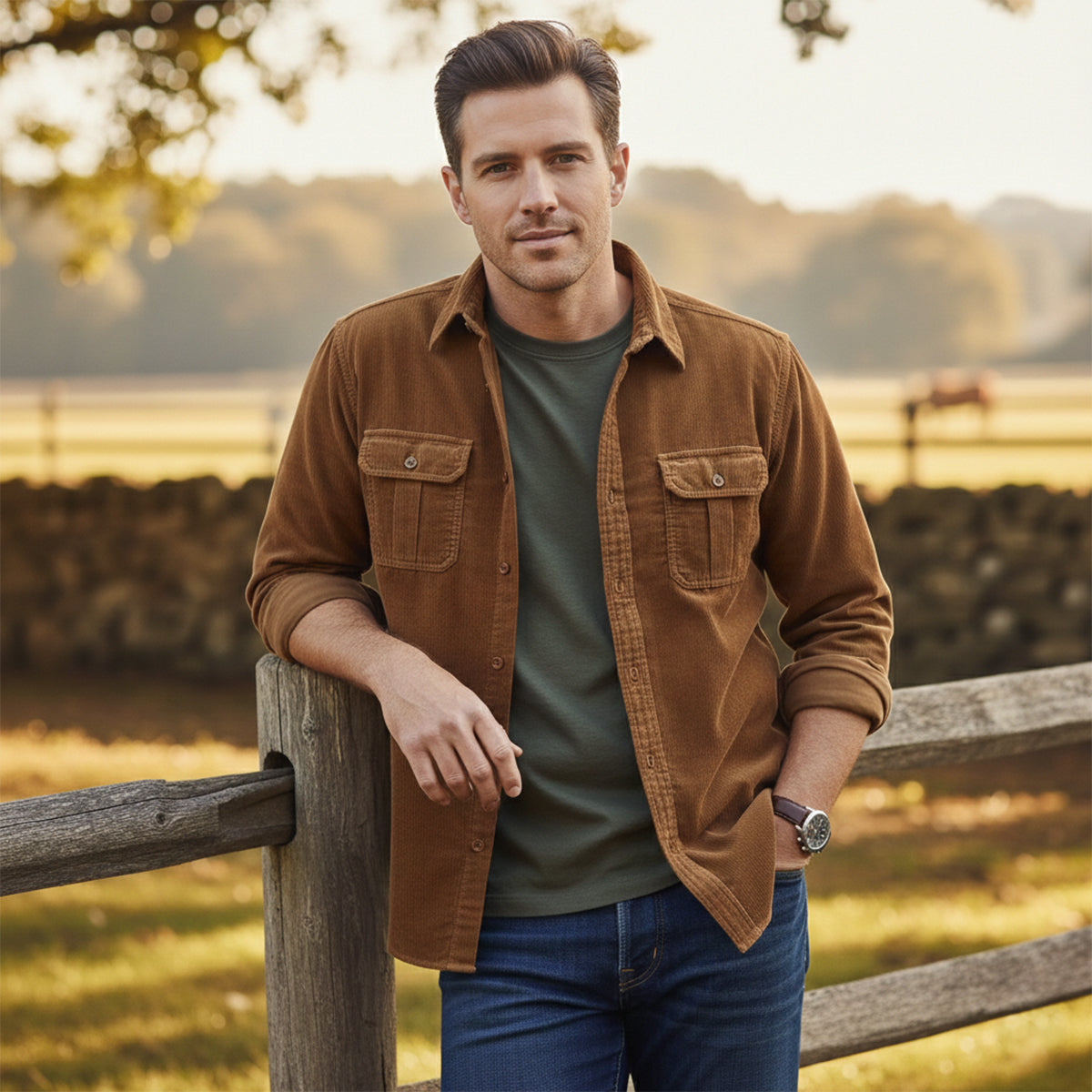 Men's Corduroy Shirt Casual Button Up