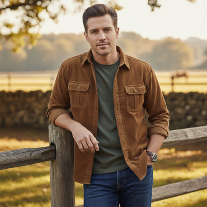 Men's Corduroy Shirt Casual Button Up