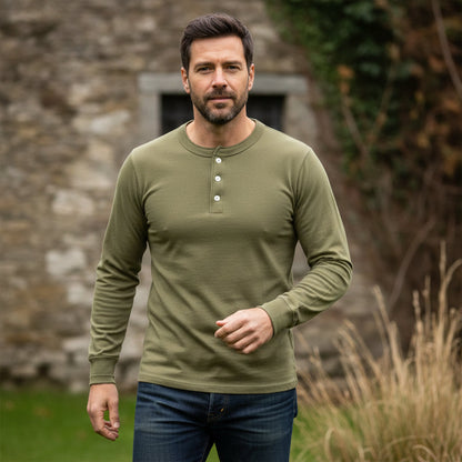 Men's Cotton Henley Shirt Lightweight Beige