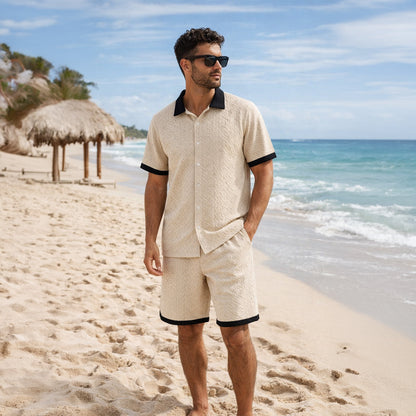 Men's Summer Shirt And Shorts Set Textured Lightweight