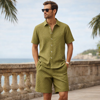 Men's Textured Summer Shirt And Shorts Set