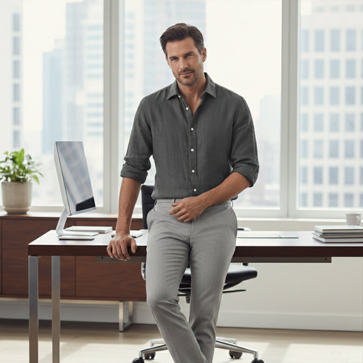 Men's Cotton Linen Shirt Relaxed Fit Breathable
