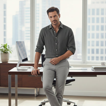 Men's Cotton Linen Shirt Relaxed Fit Breathable
