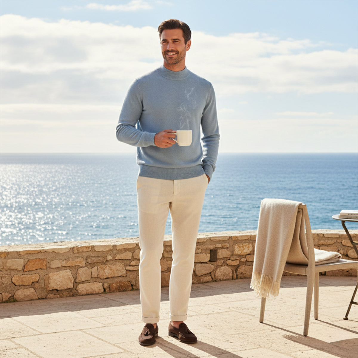 Men's Mock Neck Knit Sweater Plain