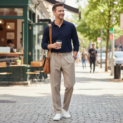 Men's Linen Loose Fit Pants Breathable Beige