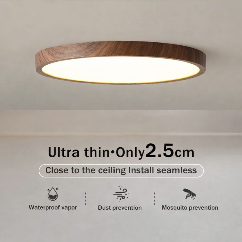 Circular Wooden LED Ceiling Light Walnut Finish