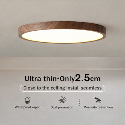 Circular Wooden LED Ceiling Light Walnut Finish