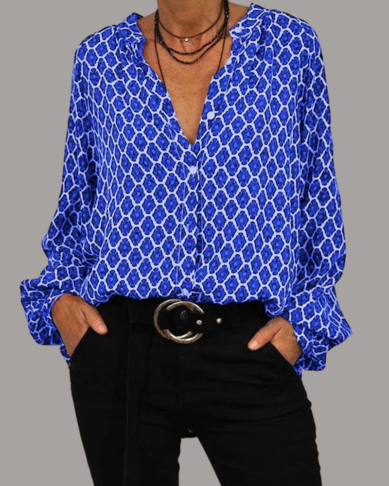 Women's V-Neck Cotton Blouse - Fashinoza