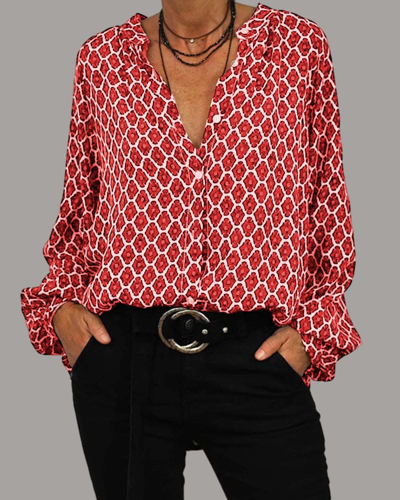 Women's V-Neck Cotton Blouse