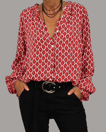 Women's V-Neck Cotton Blouse