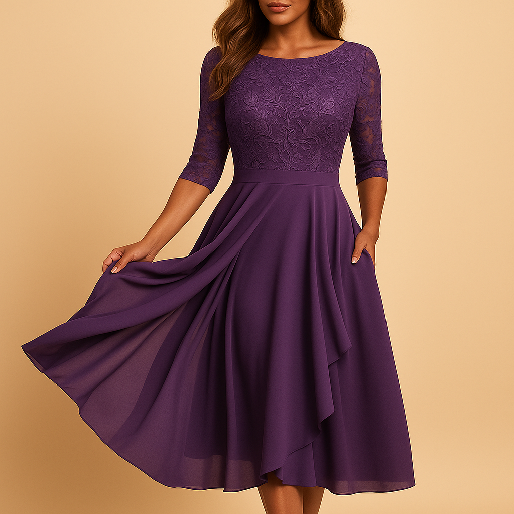 Mirella Women's Asymmetric Midi Lace Dress - 
Fashinoza