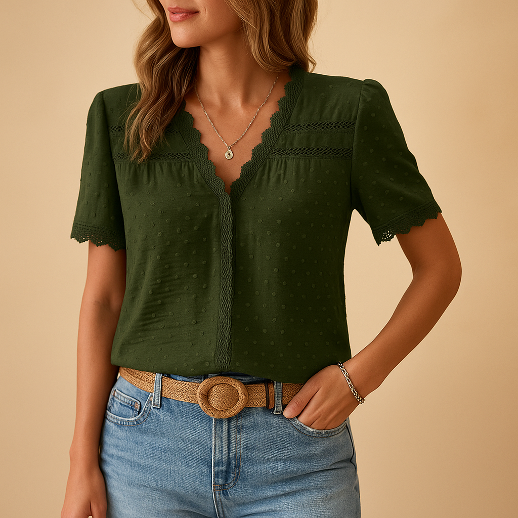 Women's Lace V-Neck Blouse - 
Fashinoza