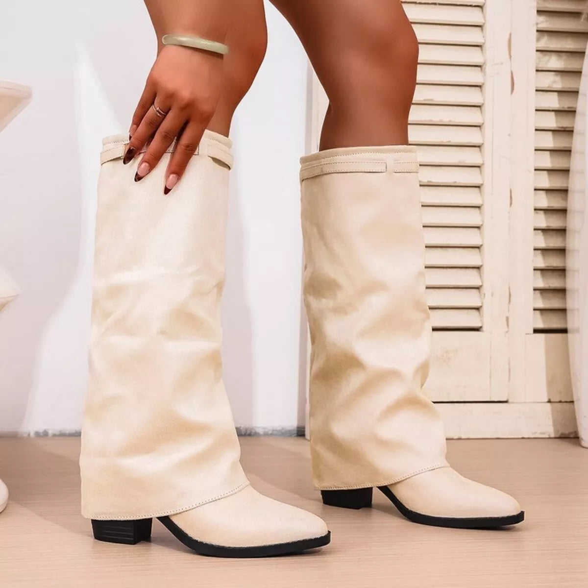 Women's Knee High Block Heel Boots - Fashinoza