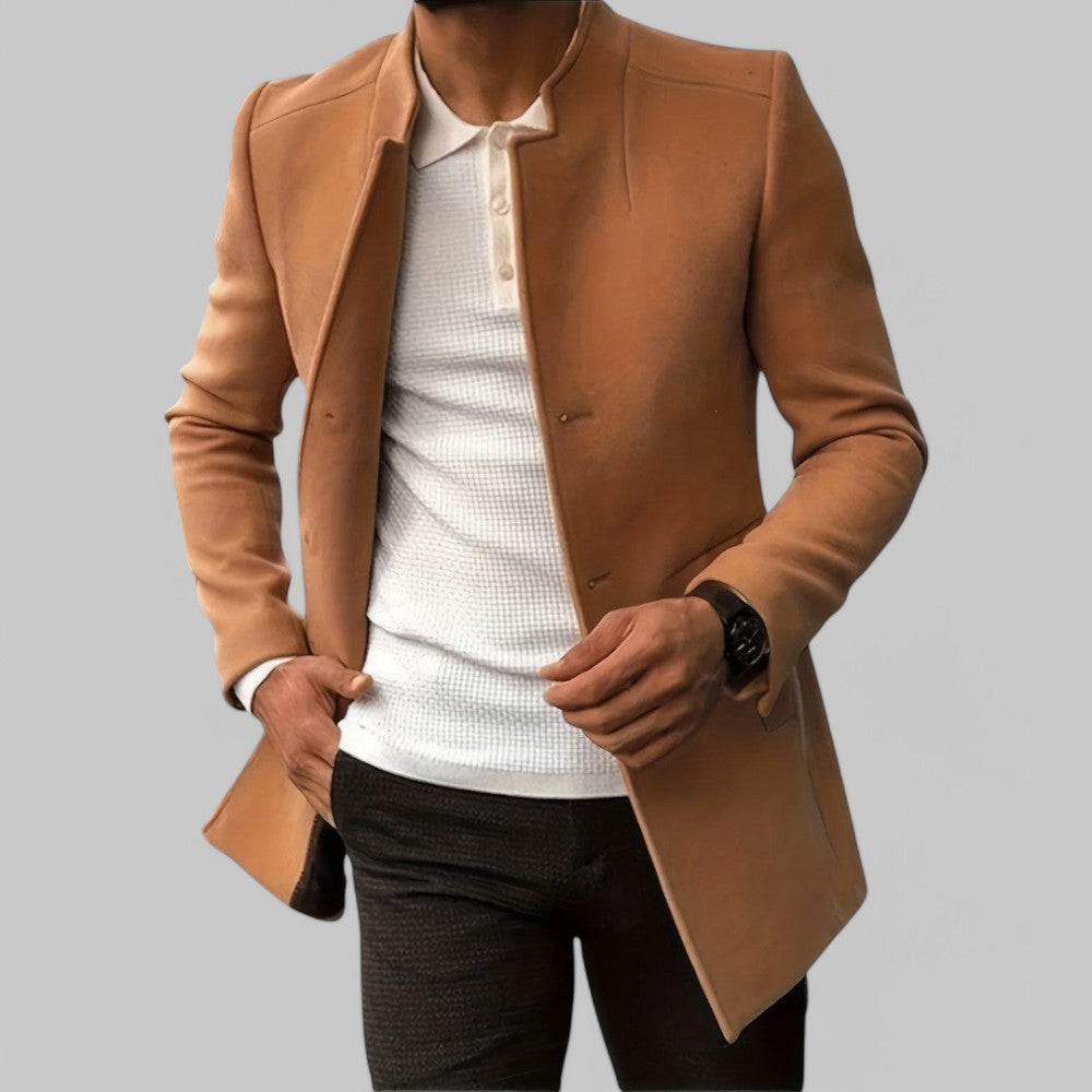 Men's Mid-Length Notch Collar Coat - Fashinoza
