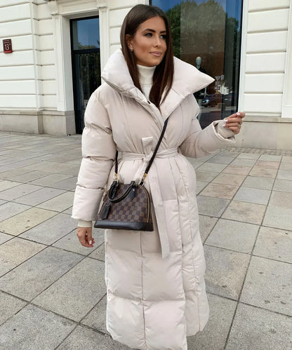 Women's Puffer Coat Belted High Collar
