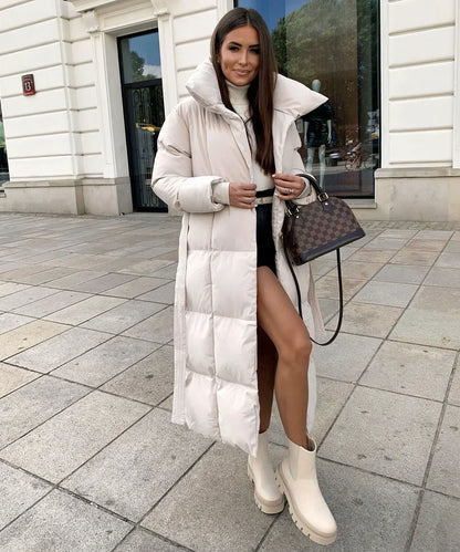 Women's Puffer Coat Belted High Collar
