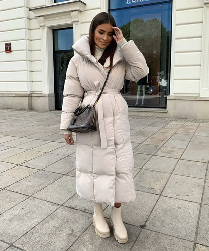 Women's Puffer Coat Belted High Collar
