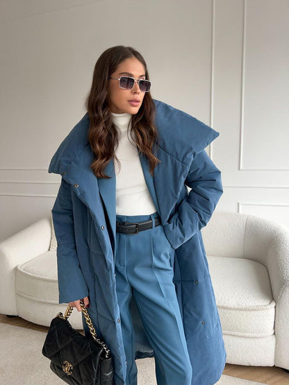 Women's Puffer Coat Belted High Collar