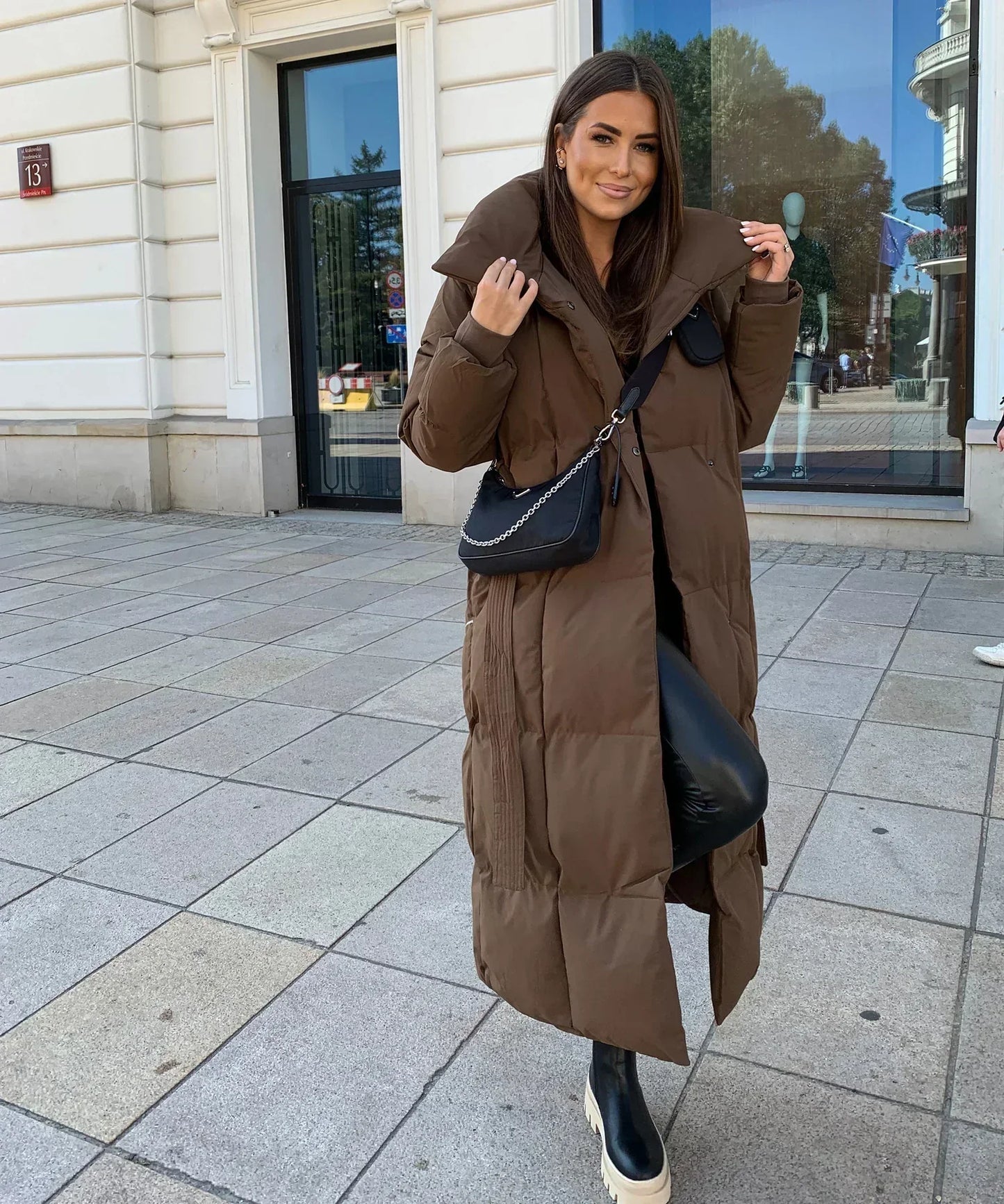 Women's Puffer Coat Belted High Collar