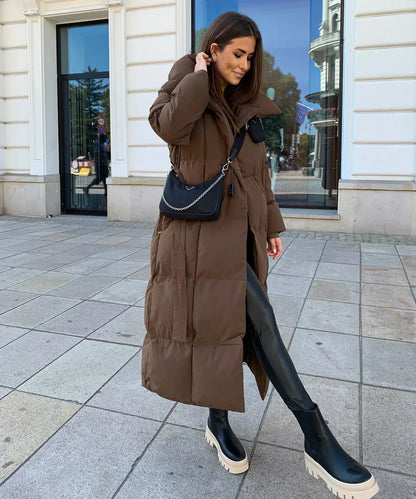 Women's Puffer Coat Belted High Collar