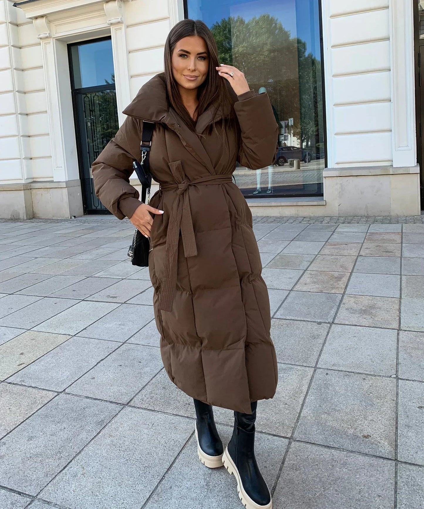 Women's Puffer Coat Belted High Collar