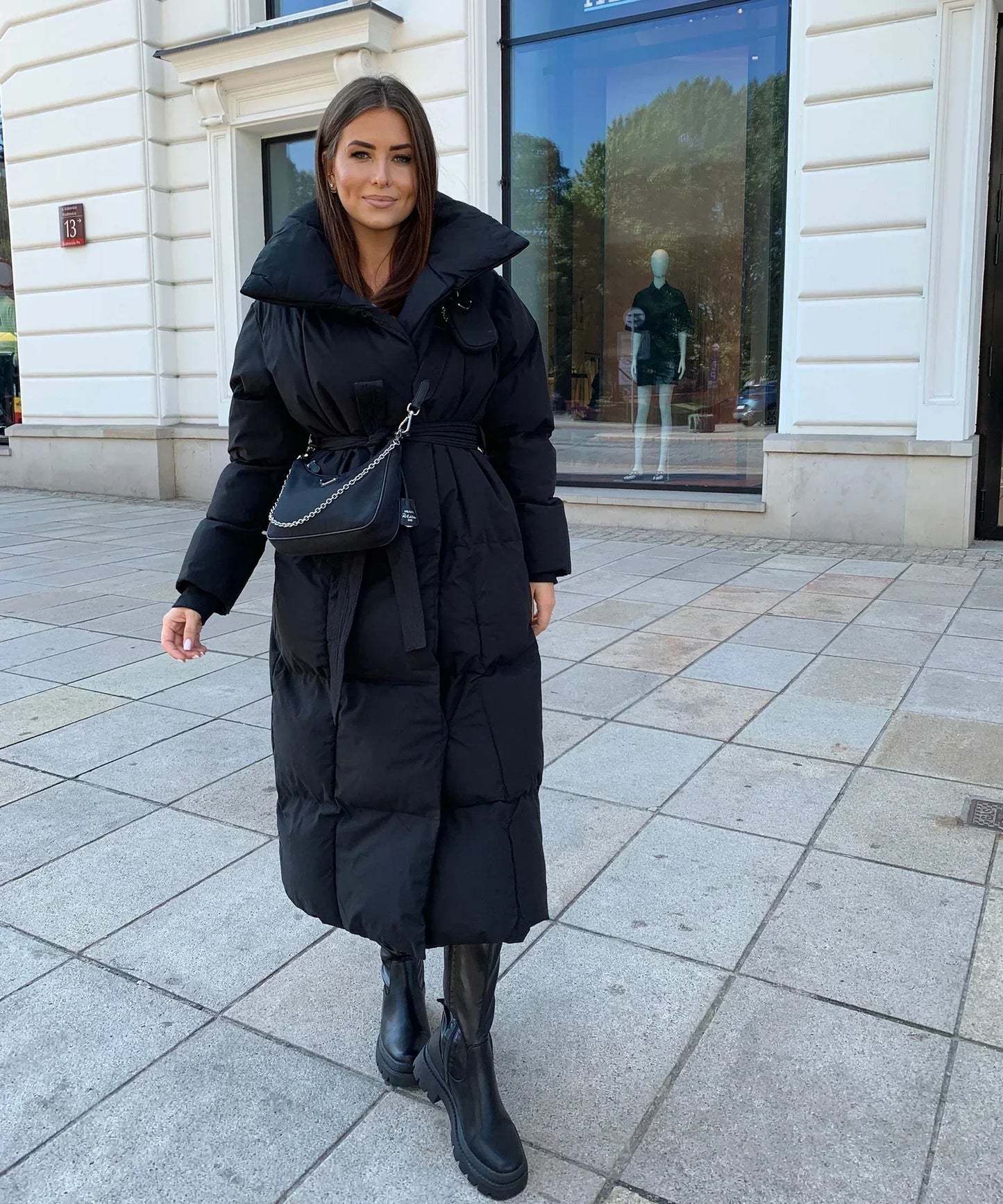Women's Puffer Coat Belted High Collar