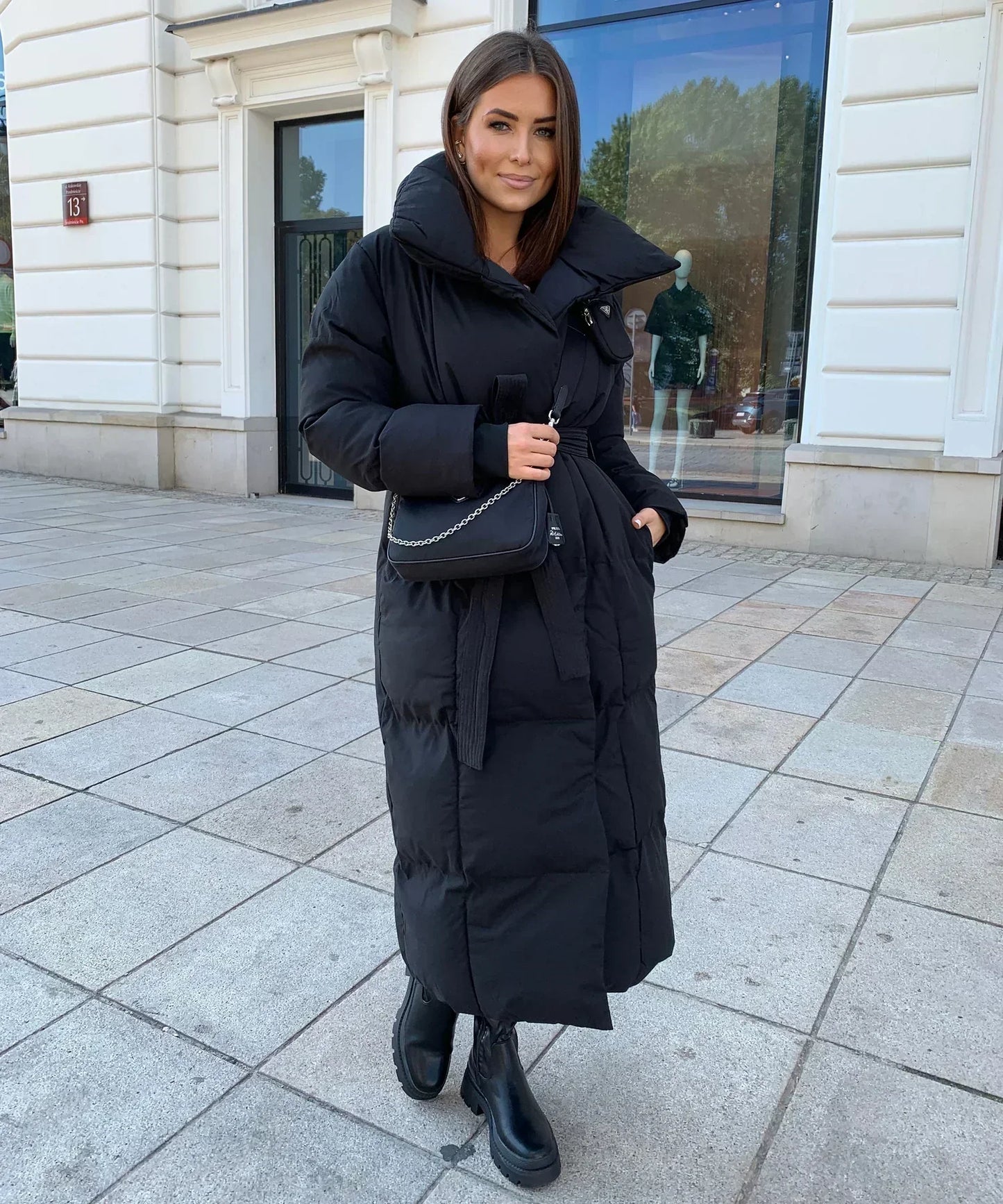 Women's Puffer Coat Belted High Collar
