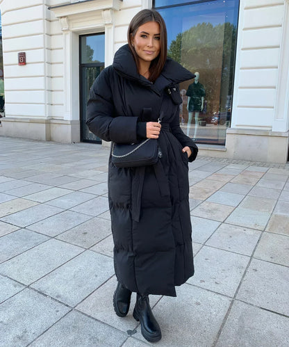 Women's Puffer Coat Belted High Collar
