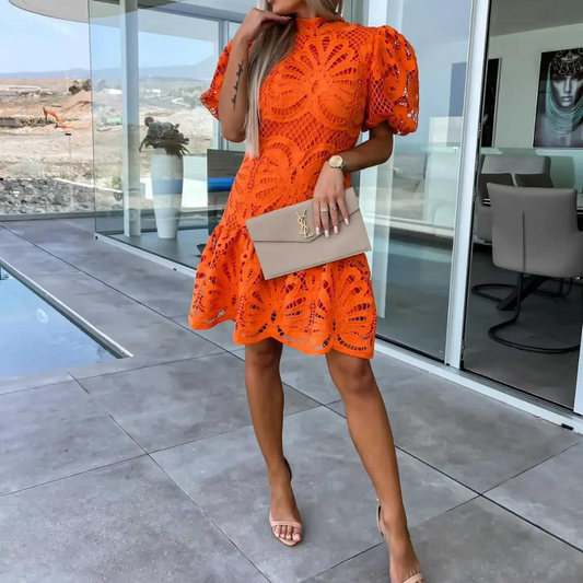 Women's Fit And Flare Mini Dress Puff Sleeve - Fashinoza