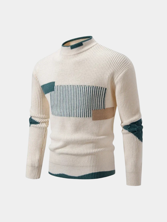 Men's Geometric Mock Neck Sweater - Fashinoza
