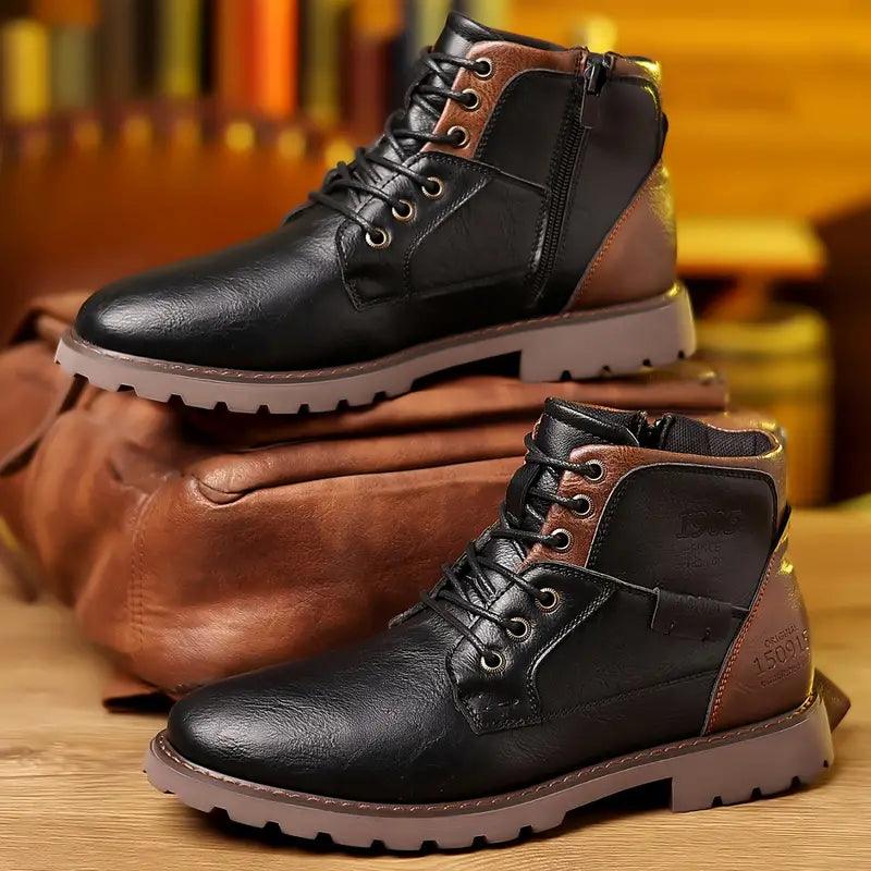 Men's Leather Zip Boots Durable Black