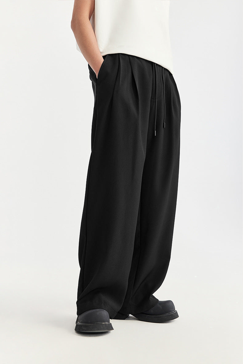 Men's Wide Leg Pleated Drawstring Trousers - Fashinoza