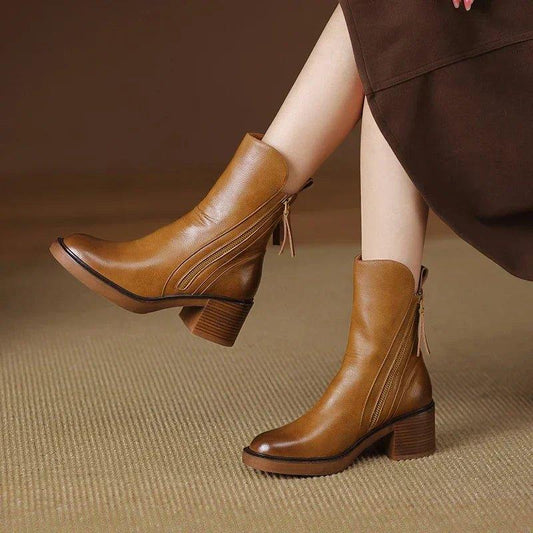 Women's Ankle Boots Side Zipper Block Heel - Fashinoza