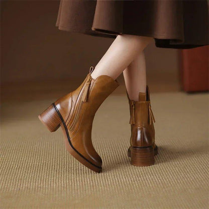 Women's Ankle Boots Side Zipper Block Heel
