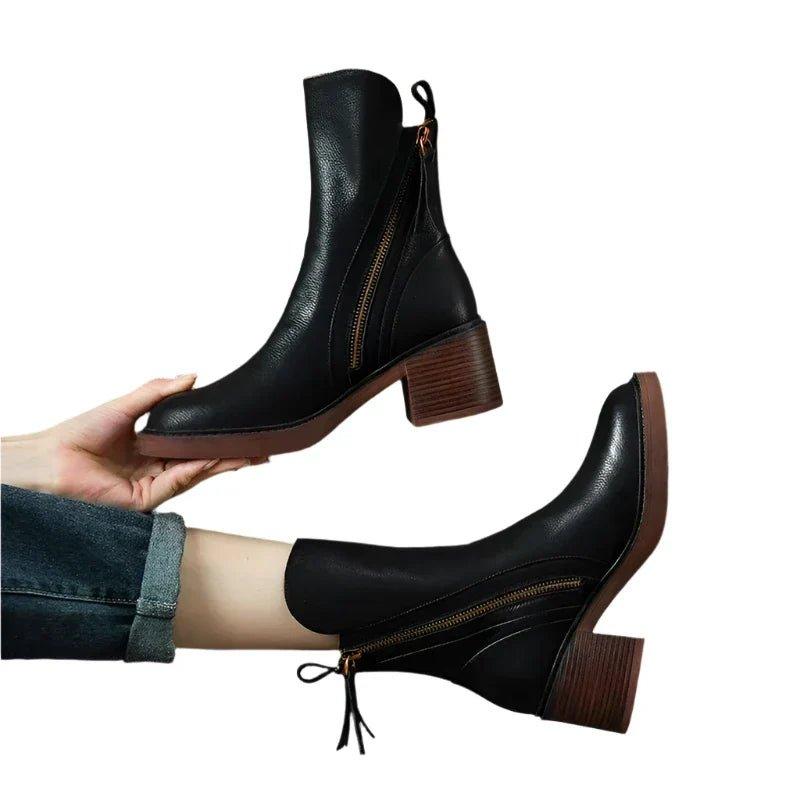 Women's Ankle Boots Side Zipper Block Heel