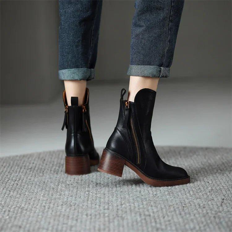 Women's Ankle Boots Side Zipper Block Heel