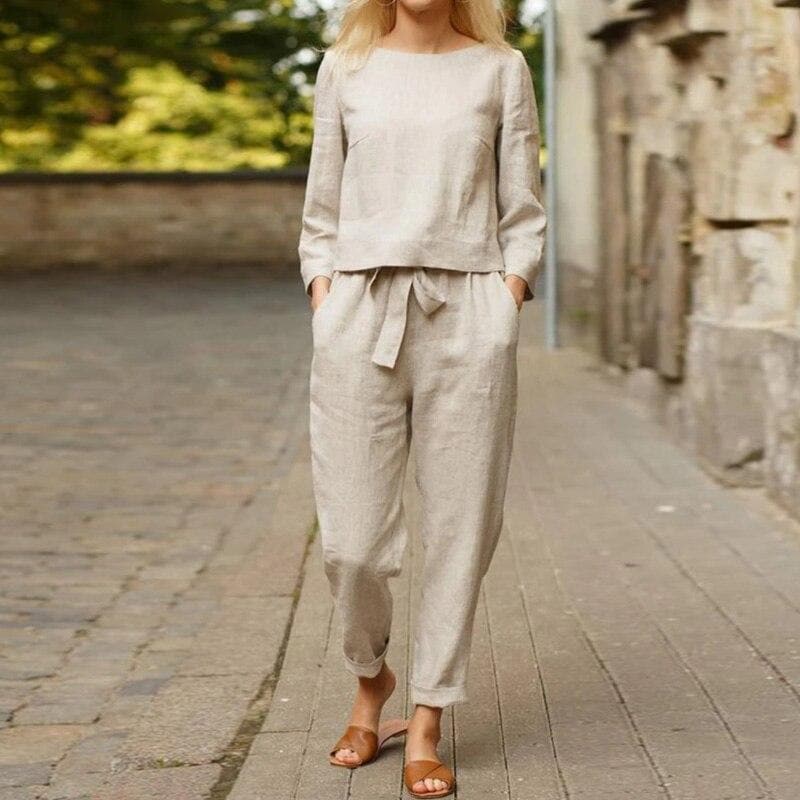 Women's Two Piece Pant Set Long Sleeve Relaxed Fit - Fashinoza