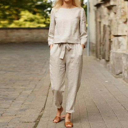 Women's Two Piece Pant Set Long Sleeve Relaxed Fit - Fashinoza