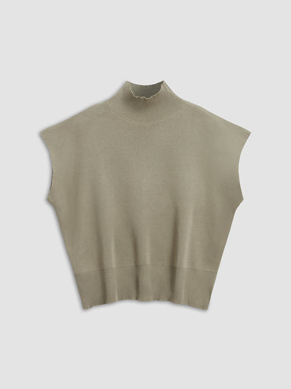 Women's Sleeveless Vest Mock Neck Padded Shoulder